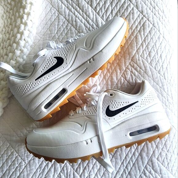 Nike Shoes - Nike Air Max 1 G Rare Golf white Gum black swoosh women size 9